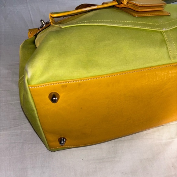 Coach Green Canvas & Yellow Leather Trim Carryall Hampton Tote - Picture 4 of 16